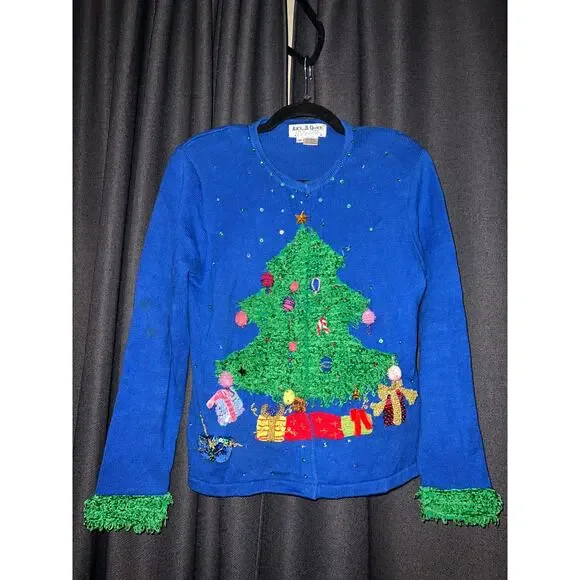 Ugly Christmas Sweater Vintage Xmas Cardigan Size Medium Jack B. Quick - Picture 1 of 3